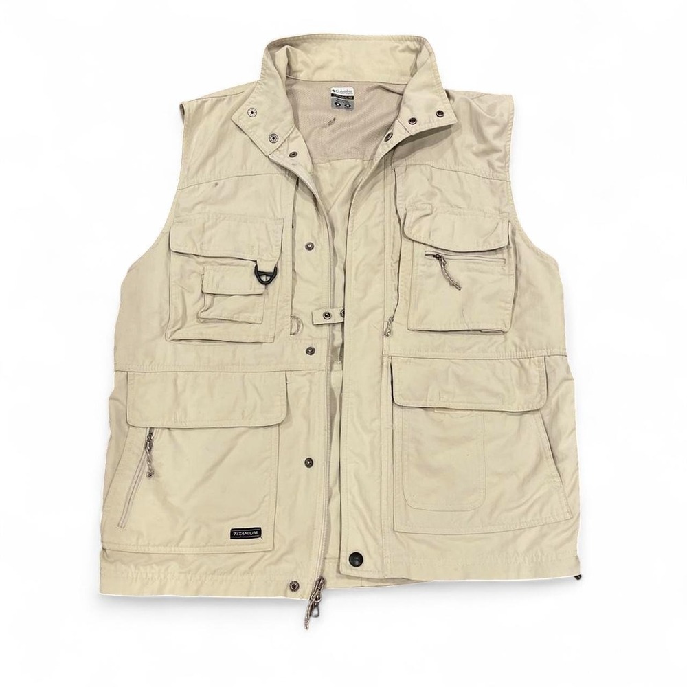 Columbia Titanium Multi-Pocket Utility Vest Tan Beige Khaki Fishing Gorpcore M